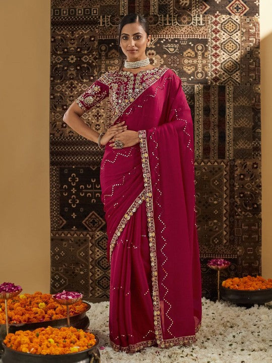 Floral Embroidered Silk Blend Saree