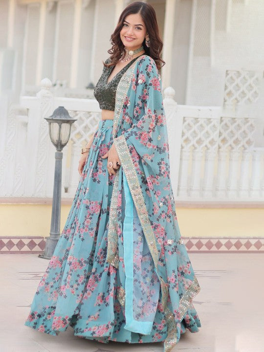 Embroidered Sequinned Ready to Wear Lehenga & Unstitched Blouse With Dupatta