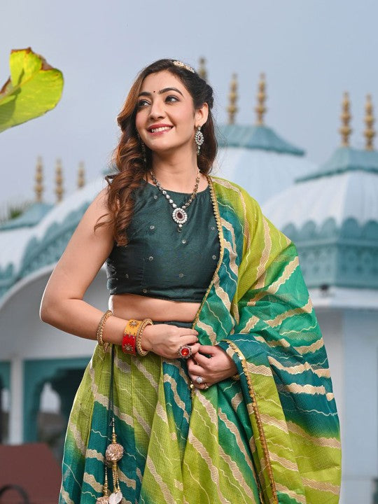 Leheriya Printed Ready to Wear Lehenga & Unstitched Blouse With Dupatta