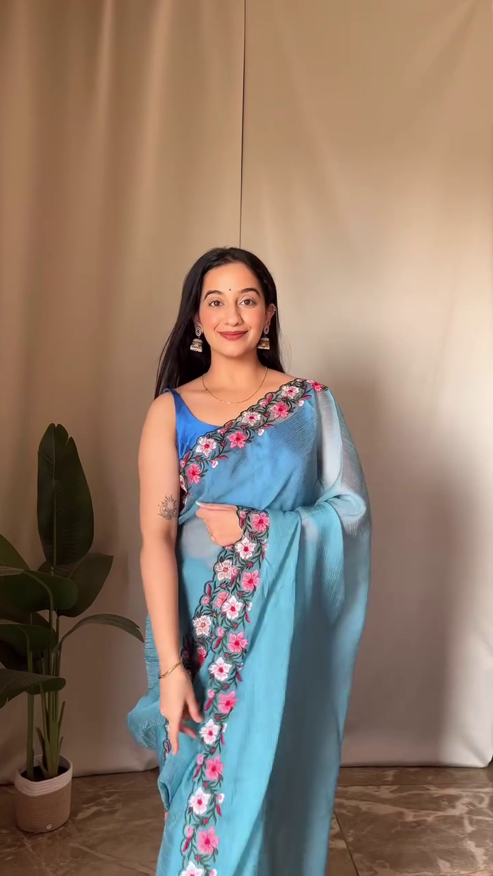 Floral Trending Saree Online Sky Light